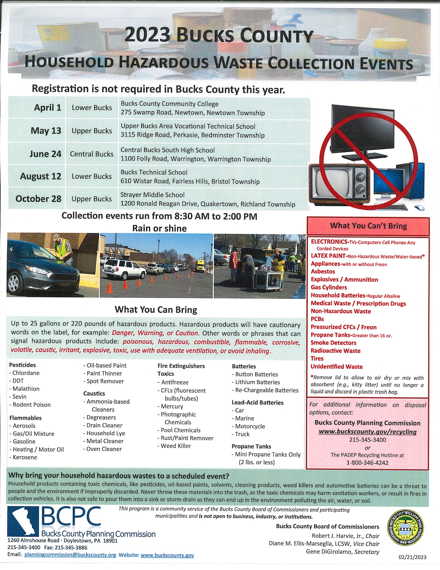 2023 Bucks County Household Hazardous Waste Collection Events