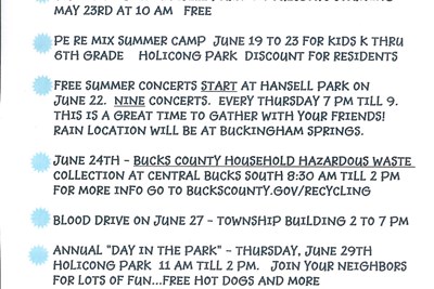 Buckingham Township Spring and Summer Events