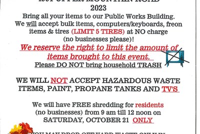 "Clean-up Weekend" October 21 and 22, 2023
