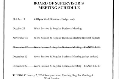 Board of Supervisor's Fall/Winter Meeting Schedule