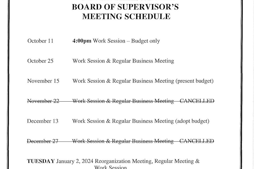Board of Supervisor's Fall/Winter Meeting Schedule