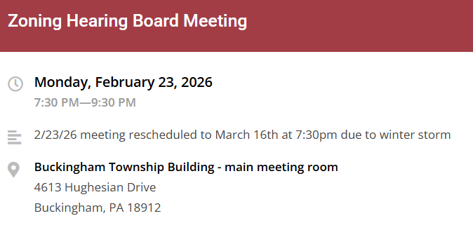Zoning Hearing Board Meeting 2/23/26 Rescheduled